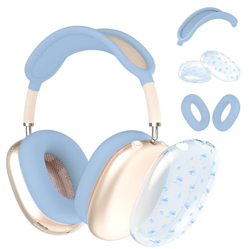 Schutzhülle für AirPods Max Kopfhörer, niedliche, mädchenhafte blaue Schleife, Kirsche, transparente TPU-Ohrmuscheln, blaue Silikon-Ohrpolster, Kopfband, Schutzhülle für Apple AirPods Max Schutzhülle für AirPods Max Kopfhörer, niedliche, mädchenhafte blaue Schleife, Kirsche, transparente TPU-Ohrmuscheln, blaue Silikon-Ohrpolster, Kopfband, Schutzhülle für Apple AirPods Max von OFQKOAKS