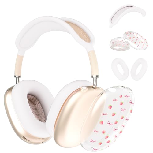 Schutzhülle für AirPods Max Kopfhörer, niedliche rosa Schleife, Erdbeere, transparente TPU-Ohrmuscheln, weiße Silikon-Ohrpolster, Kopfband, Schutzhülle für Apple AirPods Max Schutzhülle für AirPods Max Kopfhörer, niedliche rosa Schleife, Erdbeere, transparente TPU-Ohrmuscheln, weiße Silikon-Ohrpolster, Kopfband, Schutzhülle für Apple AirPods Max von OFQKOAKS
