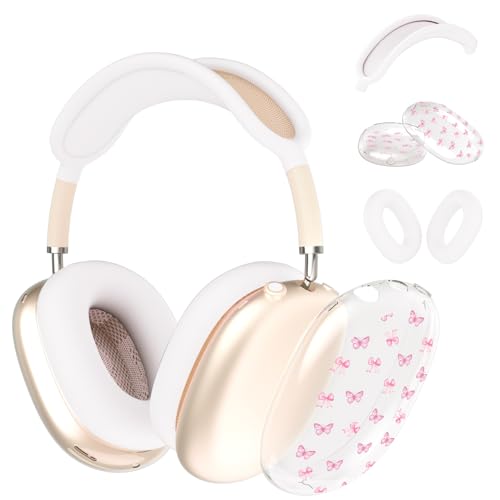 Schutzhülle für AirPods Max Kopfhörer, niedliche rosa Schleife, Schmetterling, transparente TPU-Ohrmuscheln, weiße Silikon-Ohrpolster, Kopfband, Schutzhülle für Apple AirPods Max Schutzhülle für AirPods Max Kopfhörer, niedliche rosa Schleife, Schmetterling, transparente TPU-Ohrmuscheln, weiße Silikon-Ohrpolster, Kopfband, Schutzhülle für Apple AirPods Max von OFQKOAKS