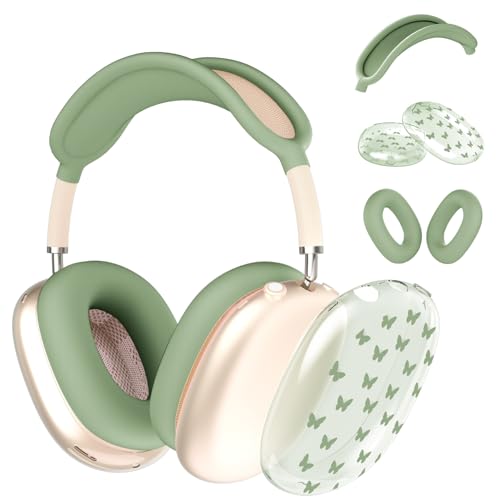 Schutzhülle für AirPods Max Kopfhörer, niedlicher grüner kleiner Schmetterling, transparente TPU-Ohrmuscheln, grüne Silikon-Ohrpolster, Kopfband, Schutzhülle für Apple AirPods Max Schutzhülle für AirPods Max Kopfhörer, niedlicher grüner kleiner Schmetterling, transparente TPU-Ohrmuscheln, grüne Silikon-Ohrpolster, Kopfband, Schutzhülle für Apple AirPods Max von OFQKOAKS