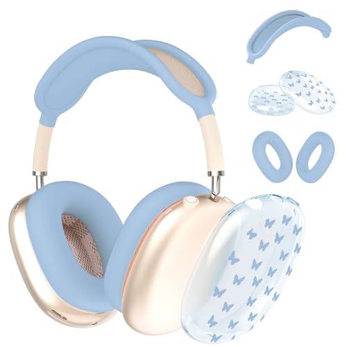 Schutzhülle für AirPods Max Kopfhörer, niedlicher kleiner blauer Schmetterling, transparente TPU-Ohrmuscheln, blaue Silikon-Ohrpolster, Kopfband-Schutzhülle für Apple AirPods Max Schutzhülle für AirPods Max Kopfhörer, niedlicher kleiner blauer Schmetterling, transparente TPU-Ohrmuscheln, blaue Silikon-Ohrpolster, Kopfband-Schutzhülle für Apple AirPods Max von OFQKOAKS