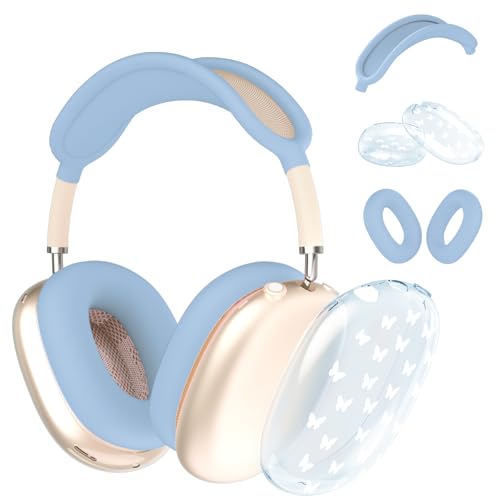 Schutzhülle für AirPods Max Kopfhörer, niedlicher kleiner weißer Schmetterling, transparente TPU-Ohrmuscheln, blaue Silikon-Ohrpolster, Kopfband-Schutzhülle für Apple AirPods Max Schutzhülle für AirPods Max Kopfhörer, niedlicher kleiner weißer Schmetterling, transparente TPU-Ohrmuscheln, blaue Silikon-Ohrpolster, Kopfband-Schutzhülle für Apple AirPods Max von OFQKOAKS