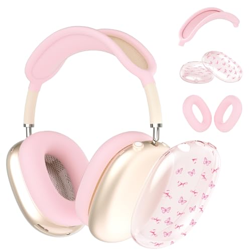 Schutzhülle für AirPods Max Kopfhörer, niedlicher rosa Schmetterling und Schleife, transparente TPU-Ohrmuschel-Abdeckung, rosa Silikon-Ohrpolster, Kopfband, Schutzhülle für Apple AirPods Max Schutzhülle für AirPods Max Kopfhörer, niedlicher rosa Schmetterling und Schleife, transparente TPU-Ohrmuschel-Abdeckung, rosa Silikon-Ohrpolster, Kopfband, Schutzhülle für Apple AirPods Max von OFQKOAKS