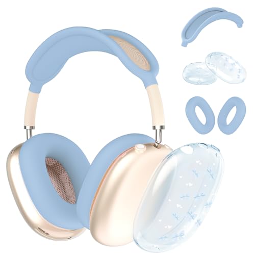 Schutzhülle für AirPods Max Kopfhörer, niedliches Mädchen, blaue Schleife, Herz, transparente TPU-Ohrmuscheln, blaue Silikon-Ohrpolster, Kopfband, Schutzhülle für Apple AirPods Max Schutzhülle für AirPods Max Kopfhörer, niedliches Mädchen, blaue Schleife, Herz, transparente TPU-Ohrmuscheln, blaue Silikon-Ohrpolster, Kopfband, Schutzhülle für Apple AirPods Max von OFQKOAKS