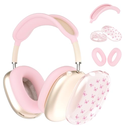 Schutzhülle für AirPods Max Kopfhörer, niedliches Mädchen, rosa, kleiner Schmetterling, transparente TPU-Ohrmuscheln, rosa Silikon-Ohrpolster, Kopfband, Schutzhülle für Apple AirPods Max Schutzhülle für AirPods Max Kopfhörer, niedliches Mädchen, rosa, kleiner Schmetterling, transparente TPU-Ohrmuscheln, rosa Silikon-Ohrpolster, Kopfband, Schutzhülle für Apple AirPods Max von OFQKOAKS