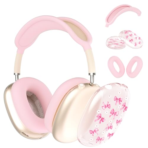 Schutzhülle für AirPods Max Kopfhörer, niedliches Mädchen, rosa Schleife, Gänseblümchen, transparente TPU-Ohrmuscheln, rosa Silikon-Ohrpolster, Kopfband, Schutzhülle für Apple AirPods Max Schutzhülle für AirPods Max Kopfhörer, niedliches Mädchen, rosa Schleife, Gänseblümchen, transparente TPU-Ohrmuscheln, rosa Silikon-Ohrpolster, Kopfband, Schutzhülle für Apple AirPods Max von OFQKOAKS