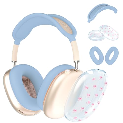 Schutzhülle für AirPods Max Kopfhörer, niedliches Mädchen, rosa Schleife, transparente TPU-Ohrmuscheln, blaue Silikon-Ohrpolster, Kopfband, Schutzhülle für Apple AirPods Max Schutzhülle für AirPods Max Kopfhörer, niedliches Mädchen, rosa Schleife, transparente TPU-Ohrmuscheln, blaue Silikon-Ohrpolster, Kopfband, Schutzhülle für Apple AirPods Max von OFQKOAKS