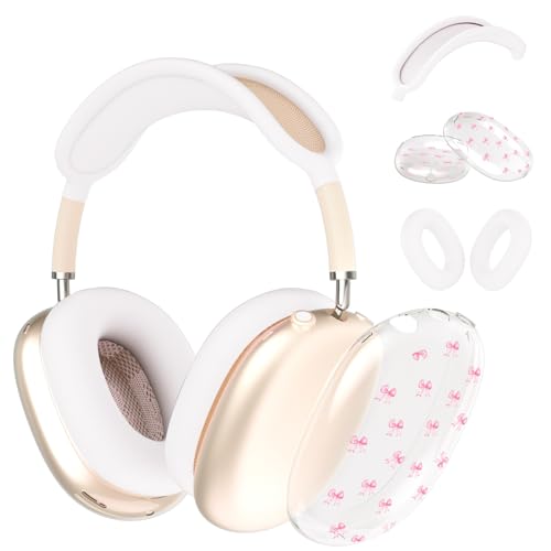 Schutzhülle für AirPods Max Kopfhörer, niedliches Mädchen, rosa Schleife, transparente TPU-Ohrmuscheln, weiße Silikon-Ohrpolster, Kopfband, Schutzhülle für Apple AirPods Max Schutzhülle für AirPods Max Kopfhörer, niedliches Mädchen, rosa Schleife, transparente TPU-Ohrmuscheln, weiße Silikon-Ohrpolster, Kopfband, Schutzhülle für Apple AirPods Max von OFQKOAKS