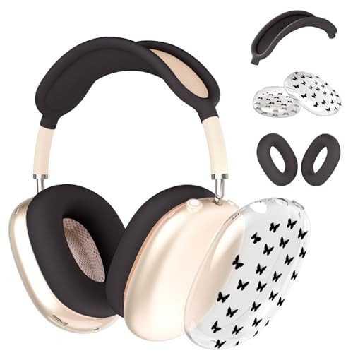 Schutzhülle für AirPods Max Kopfhörer, niedliches Mädchen, schwarzer kleiner Schmetterling, transparente TPU-Ohrmuscheln, schwarze Silikon-Ohrpolster, Kopfband, Schutzhülle für Apple AirPods Max Schutzhülle für AirPods Max Kopfhörer, niedliches Mädchen, schwarzer kleiner Schmetterling, transparente TPU-Ohrmuscheln, schwarze Silikon-Ohrpolster, Kopfband, Schutzhülle für Apple AirPods Max von OFQKOAKS