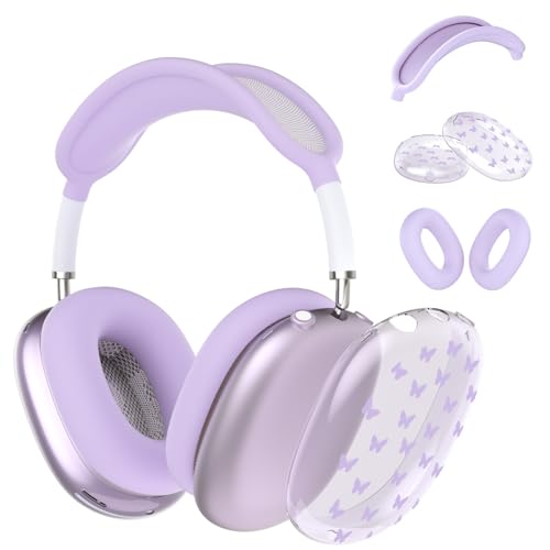 Schutzhülle für AirPods Max Kopfhörer, niedliches Mädchen, violett, kleiner Schmetterling, transparente TPU-Ohrmuscheln, violette Silikon-Ohrpolster, Kopfband, Schutzhülle für Apple AirPods Max Schutzhülle für AirPods Max Kopfhörer, niedliches Mädchen, violett, kleiner Schmetterling, transparente TPU-Ohrmuscheln, violette Silikon-Ohrpolster, Kopfband, Schutzhülle für Apple AirPods Max von OFQKOAKS