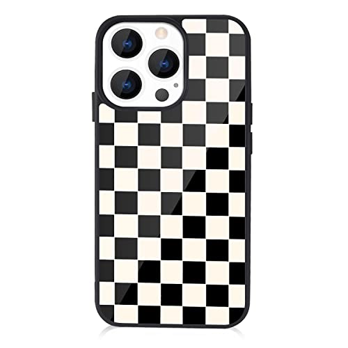 Schutzhülle für iPhone 13 / 14, Schachbrettmuster, modernes Design, geometrisch, stoßfest, Ganzkörperschutz, abstraktes Gitter (harte Rückseite mit weichem TPU-Stoßfänger) von OFQKOAKS