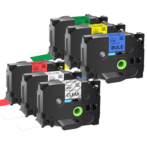 6 x kompatible Ersatzbänder für Brother P-touch 24 mm TZ Etiketten TZe-151 251 451 551 651 751 Kassette für Ptouch PT-E550W PT-P750W D600 PT-P710BT P750WVP E550WVP D600VP von OGOUGUAN