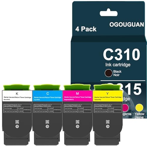 OGOUGUAN 4er-Pack Tonerkartusche kompatibel mit Xerox C310/C310DNI/C310DNIM/C315/C315DNI (Schwarz, Cyan, Magenta, Gelb), 3000 Seiten, Hochleistungs-Toner mit mehrschichtiger Verpackung von OGOUGUAN
