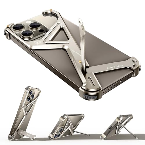 OGRANEE Metallrahmenlose Schutzhülle für iPhone 15 Pro, mit Ständer, Handyhülle mit geometrischem Design, Aluminium, minimalistisch, schlank, hart, stoßfest, ultradünn, mit Ständer, für Herren, OGRANEE Metallrahmenlose Schutzhülle für iPhone 15 Pro, mit Ständer, Handyhülle mit geometrischem Design, Aluminium, minimalistisch, schlank, hart, stoßfest, ultradünn, mit Ständer, für Herren, von OGRANEE