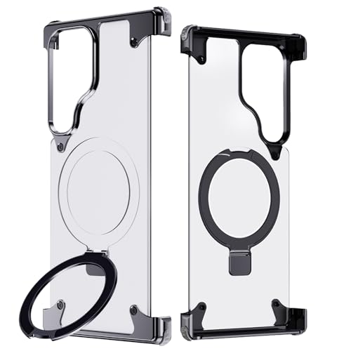 Ogranee Frameless für Samsung Galaxy S24 Ultra Hülle mit Magsafe Kickstand, Lünette Weniger Metall Slim Hard Ultra Dünn für S24 Ultra Stoßfest Hülle mit Ringhalter Magnetisch Unsichtbarer Ständer für von OGRANEE