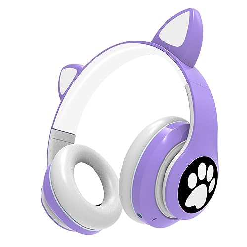 Bluetooth kopfhörer Kinder,Mädchen Katzenohr Kopfhörer Over-Ear mit LED-licht Faltbare Stereo Kopfhörer Bluetooth,Kabellose Kopfhörer Kinder mit Mikrofon,Micro SD/TF,für Tablet/Handy/PC (lila) von OHAANYY