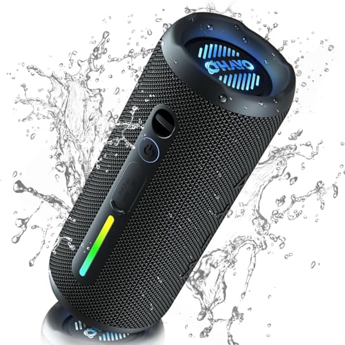 OHAYO Bluetooth Lautsprecher 24W Portable – Bluetooth 5.3 Box mit RGB Licht & Bass Boost, 30h Akku, IPX7 Wasserdicht, Freisprechen, Musikbox für Outdoor, Party, Strand, Garten von OHAYO