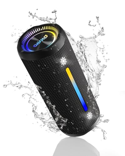 OHAYO Bluetooth Lautsprecher mit LED Licht, 25W Dualen Treibern Bluetooth Box, Tragbare Musikbox, 24H Akku, Bass Boost, IPX7 Wasserdicht, 6 RGB Modi, Outdoor Speaker für Wandern von OHAYO