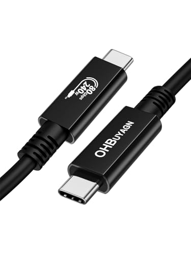 OHBUYAGN USB4 80Gbps für Thunderbolt 5 Kabel 0,8m, Unidirektionale Bandbreite bis 120Gbps,Unterstützt 240W 5A Ladeleistung,Video 16K@60Hz 8K@60Hz,12-Bit-Farbtiefe für Thunderbolt 5/4,USB 4,SSD,eGPU von OHBUYAGN