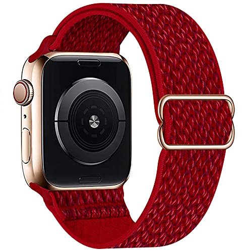 OHCBOOGIE Dehnbares Solo-Loop-Armband, kompatibel mit Apple Watch-Armbändern, 38 mm, 40 mm, 41 mm, verstellbar, dehnbar, für Damen und Herren für iWatch Serie 8/7/6/5/4/3/2/1 SE Ultra, rot von OHCBOOGIE