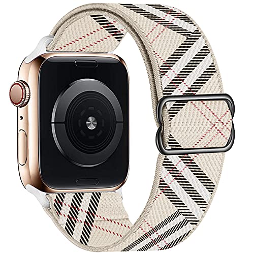 OHCBOOGIE Dehnbares Solo-Loop-Armband, kompatibel mit Apple Watch-Armbändern, 38 mm, 40 mm, 41 mm, verstellbar, dehnbar, für Damen und Herren für iWatch Serie 8/7/6/5/4/3/2/1 SE Ultra, weißes Gitter von OHCBOOGIE