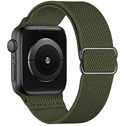 OHCBOOGIE Dehnbares Solo-Loop-Armband, kompatibel mit Apple Watch-Armbändern, 38 mm, 40 mm, 41 mm, verstellbar, dehnbar, geflochten, Nylon, für iWatch-Serie 8/7/6/5/4/3/2/1 SE Ultra, Invernessgrün von OHCBOOGIE