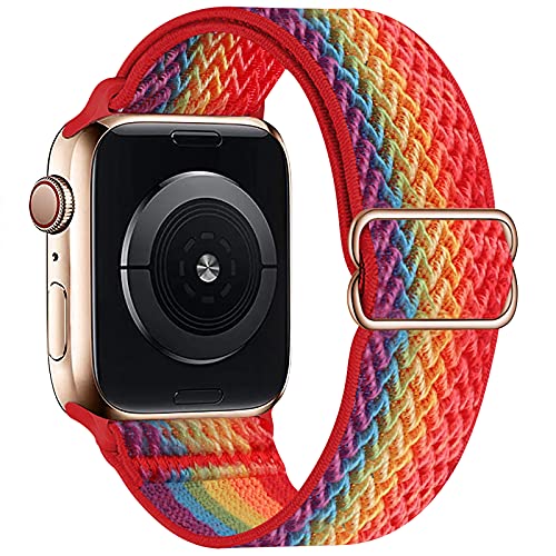 OHCBOOGIE Dehnbares Solo-Loop-Armband, kompatibel mit Apple Watch-Armbändern, 42 mm, 44 mm, 45 mm, 49 mm, verstellbar, dehnbar, geflochten, Nylon, für iWatch Serie 8/7/6/5/4/3/2/1 SE Ultra, bunt von OHCBOOGIE