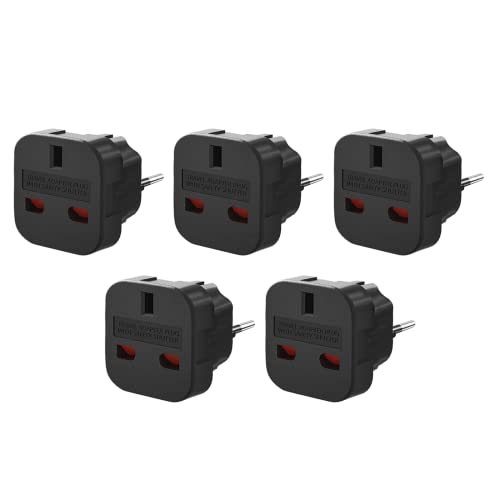 UK auf EU Reisestecker Adapter, UK 3 Pin zum Deutschland/Europa 2 Pin Reisestecker Stecker Adapter, Adapterstecker für Spanien, Frankreich, Portugal, Niederlande, Griechenland, Polen (Schwarz) von OHHXGK