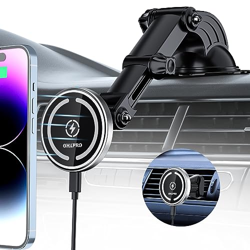 OHLPRO Magsafe Autohalterung: Magnetisches Autoladegerät für iPhone 14/13/12 Serie - Stabiler Saugnapf-Handyhalter für das Armaturenbrett, Magnetisches KFZ-Ladegerät mit zur Bequemen Handyaufladung von OHLPRO