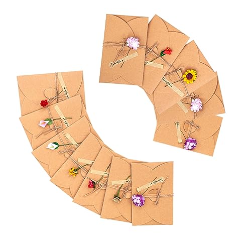 OHPHCALL 12Stücke Handgemachte Grußkarten aus Kraftpapier mit Romantischen Blumen und Umschlägen Vintage Karten für Einladungen Dankeskarten und Besondere Anlässe von OHPHCALL