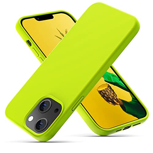 OIIAEE Silikonhülle Entwickelt für iPhone 13 Hülle, Ultradünne Stoßfeste Schutzhülle aus Flüssigsilikon mit weichem, kratzfestem Mikrofaserfutter, 6,1 Zoll,Fluoreszierendes Gelb von OIIAEE