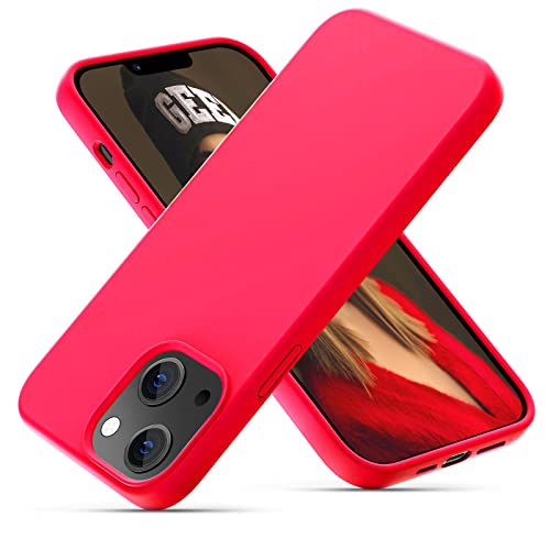 OIIAEE Silikonhülle Entwickelt für iPhone 13 Hülle, Ultradünne Stoßfeste Schutzhülle aus Flüssigsilikon mit weichem, kratzfestem Mikrofaserfutter, 6,1 Zoll,Hot Pink von OIIAEE