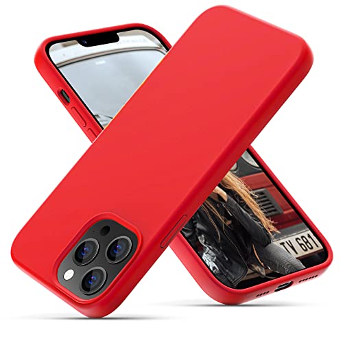OIIAEE Silikonhülle Entwickelt für iPhone 13 Pro Max Hülle, Ultradünne Stoßfeste Schutzhülle aus Flüssigsilikon mit weichem, kratzfestem Mikrofaserfutter, 6,7 Zoll, Rot von OIIAEE