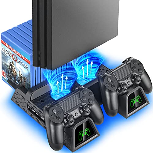 OIVO PS4 Standfuß, PS4 Lüfter, PS4 Kühler mit PS4 Controller Ladestation für Playstation 4/PS4 Pro/Slim, PS4 Halterung mit PS4 Ladestation, PS4 Ständer PS4 Lüfter Kühler mit 12 Spiele Lagerung von OIVO