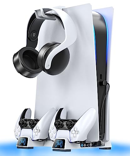 OIVO PS5 Ständer mit 3 stufig Lüfter und PS5 Controller Ladestation, Mini PS5 Standfuß mit Headset Halter/PS5 Lüfter PS5 Kühler, PS5 Halterung für Playstation 5 Zubehör von OIVO