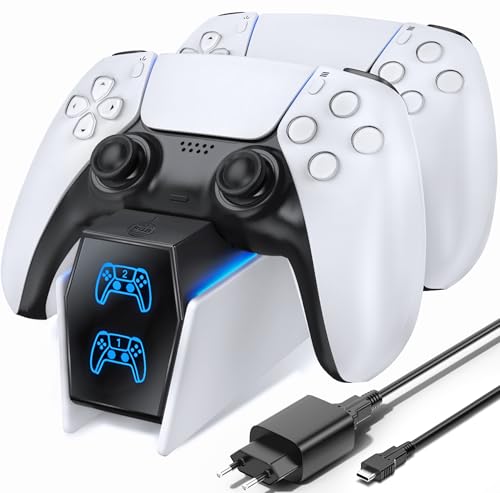 PS5 Controller Ladestation, PS5 Ladestation 2 Std Schnelllade mit EU-Netzteil für Playstation 5 Ladestation, PS5 Ladestation Controller Zubehörsets für Playstation 5 Wireless Controller, Weiß von OIVO