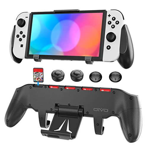 Switch Grip mit verstellbarem Ständer, Switch Konsole Griffe für Nintendo Switch/Switch OLED, Switch OLED Grip Case mit 4 Switch Thumb Grip und Steckplätze für 5 Nintendo Switch Spiele von OIVO