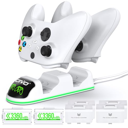 Xbox Controller Ladestation mit 2 Wiederaufladbaren Akku für Xbox One/Xbox Series X/S, Xbox One Controller Ladestation mit 2x3360mWh (2x1400mAh) Wiederaufladbaren Akku (Xbox Series X/S, Xbox One) Weiß von OIVO