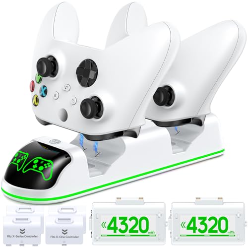 OIVO Ladegerät mit 2 wiederaufladbaren Akkus für Xbox One/Xbox Series X/S Controller, Ladestation mit 2 x 4320 mWh wiederaufladbaren Akkus – Weiß von OIVO