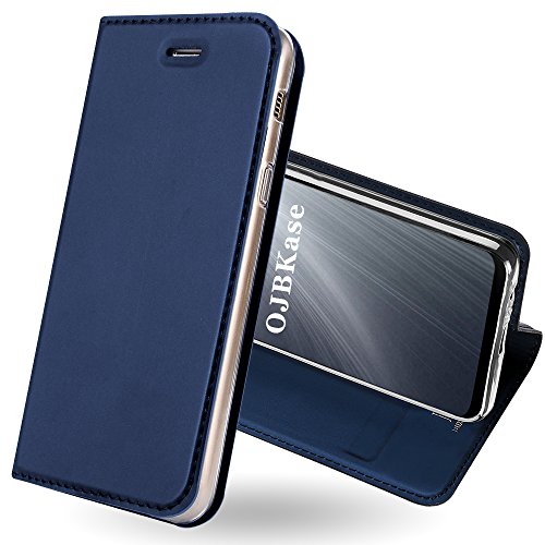 OJBKase Galaxy A8 2018 Hülle, Premium Slim PU Leder Handy Schutzhülle [Standfunktion] Hülle/Cover/Brieftasche/Ledertasche Bookstyle Tasche Lederhülle Handyhülle für Samsung Galaxy A8 2018 (Blau) von OJBKase