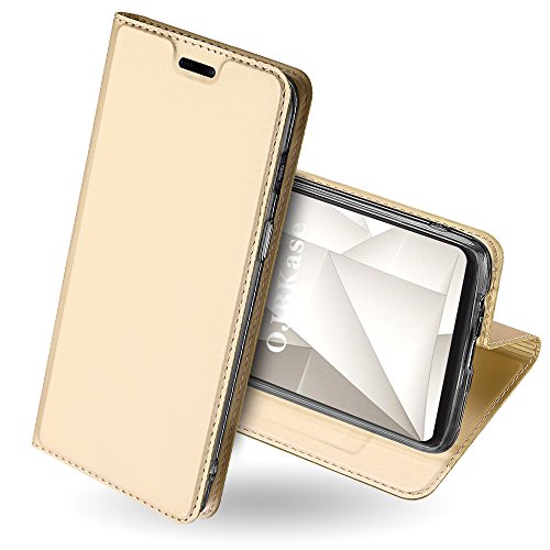 OJBKase OnePlus 6 Hülle, Premium Slim PU Leder Handy Schutzhülle Hülle/Cover/Brieftasche/Ledertasche Bookstyle Tasche Lederhülle Handyhülle für OnePlus 6 (Gold) von OJBKase
