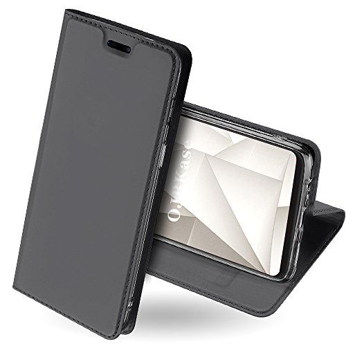 OJBKase OnePlus 6 Hülle, Premium Slim PU Leder Handy Schutzhülle [Standfunktion] Hülle/Cover/Brieftasche/Ledertasche Bookstyle Tasche Lederhülle Handyhülle für OnePlus 6 (Schwarzgrau) von OJBKase