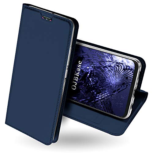 OJBKase Samsung Galaxy M20 Hülle, Premium Slim PU Leder Handy Schutzhülle [Standfunktion] [Kartensteckplatz] [Magnetisch] Hülle Handyhülle für Samsung Galaxy M20 (Blau) von OJBKase
