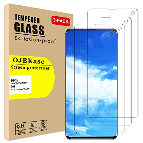 OJBKase Schutzfolie Gehärtetes Glas Displayschutzfolie Kompatibel mit Samsung Galaxy S10 [3 Stück], 2.5D 9H Härte und Hohe-Auflösung, Anti-Kratzen, Anti-Öl, Anti-Bläschen von OJBKase