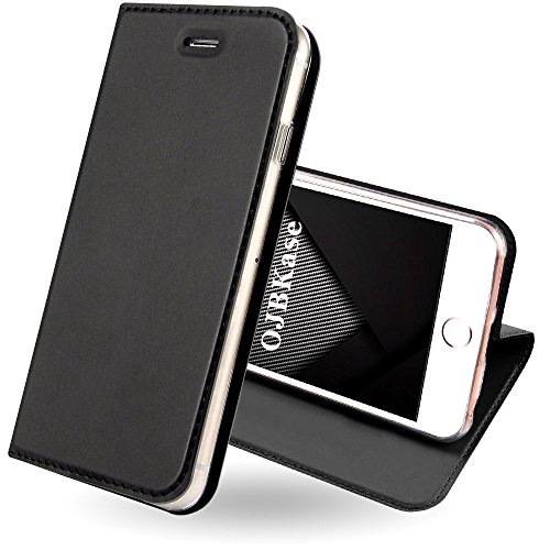 OJBKase Schutzhülle für iPhone 5/5S/SE, PU-Schutzhülle, Premium-Brieftasche, Kartenfächer, Standfunktion und Lasche, TPU-Schutzhülle für Apple iPhone 5/5S/SE (grau/schwarz) von OJBKase