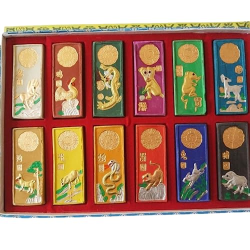 OJIJO Chinesischer Kalligraphie-Tintenstift, Tintenblock, Übungsset for Schüler mit Tintenbox und 12 farbigen Tintenstreifen mit Tierkreiszeichen OJIJO Chinesischer Kalligraphie-Tintenstift, Tintenblock, Übungsset for Schüler mit Tintenbox und 12 farbigen Tintenstreifen mit Tierkreiszeichen von OJIJO