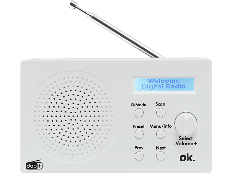 OK. ORD 101 BT-WT-1 Tragbares Digitalradio, FM, DAB+, DAB, Bluetooth, Weiß von OK.