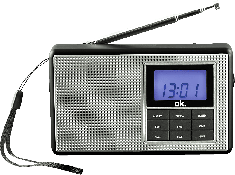 OK. ORF 230 Tragbares Taschenradio, AM, FM, SW, KW, Silber/Schwarz von OK.