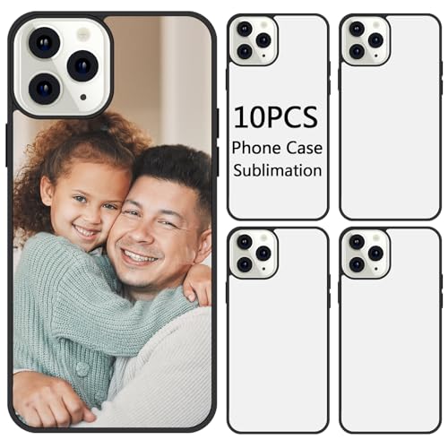 OKBA 10 Stück Blanko-Handyhüllen für Phone 15 Pro 15,5 cm (6,1 Zoll) mit weichem TPU + hartem PC, Aluminiumblech-Rückplatte, mattschwarz, weich, stoßfest, zum Selbermachen von OKBA
