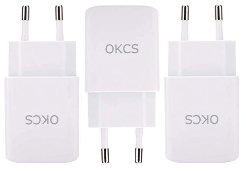 OKCS 10W USB Ladegerät im 3er Pack - Netzteil mit 2 Ports je (5V / 2A) Ladeadapter Netzstecker kompatibel mit iPhone, Galaxy Smartphones, Tablets etc. - in Weiß von OKCS